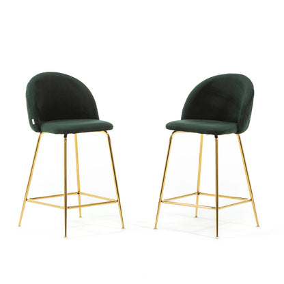 Sara XL – sgabello da cucina in velluto e gambe metallo, colore verde scuro, gambe oro