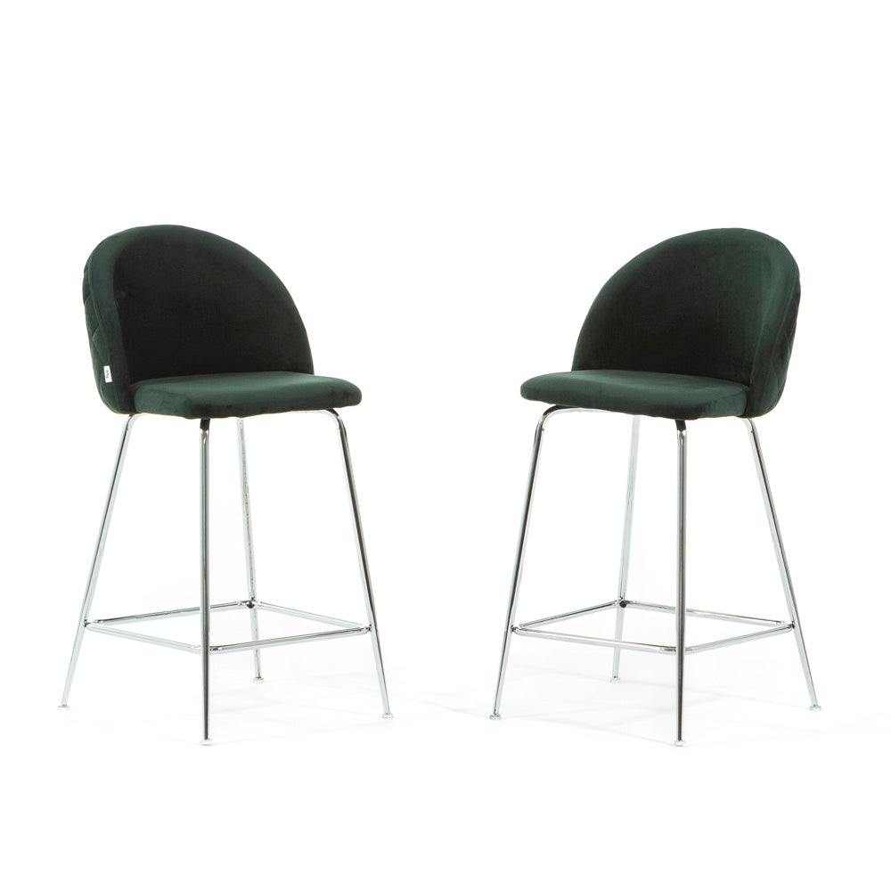 Sara XL – sgabello da cucina in velluto e gambe metallo, colore verde scuro, gambe argento
