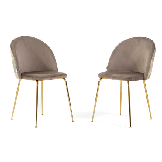 Sara – sedia in velluto decorato con gambe in metallo, colore folia tortora, gambe oro