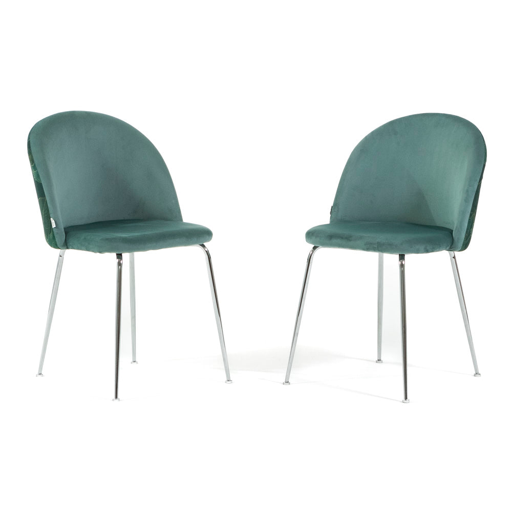 Sara – sedia in velluto decorato con gambe in metallo, colore folia verde giada, gambe argento