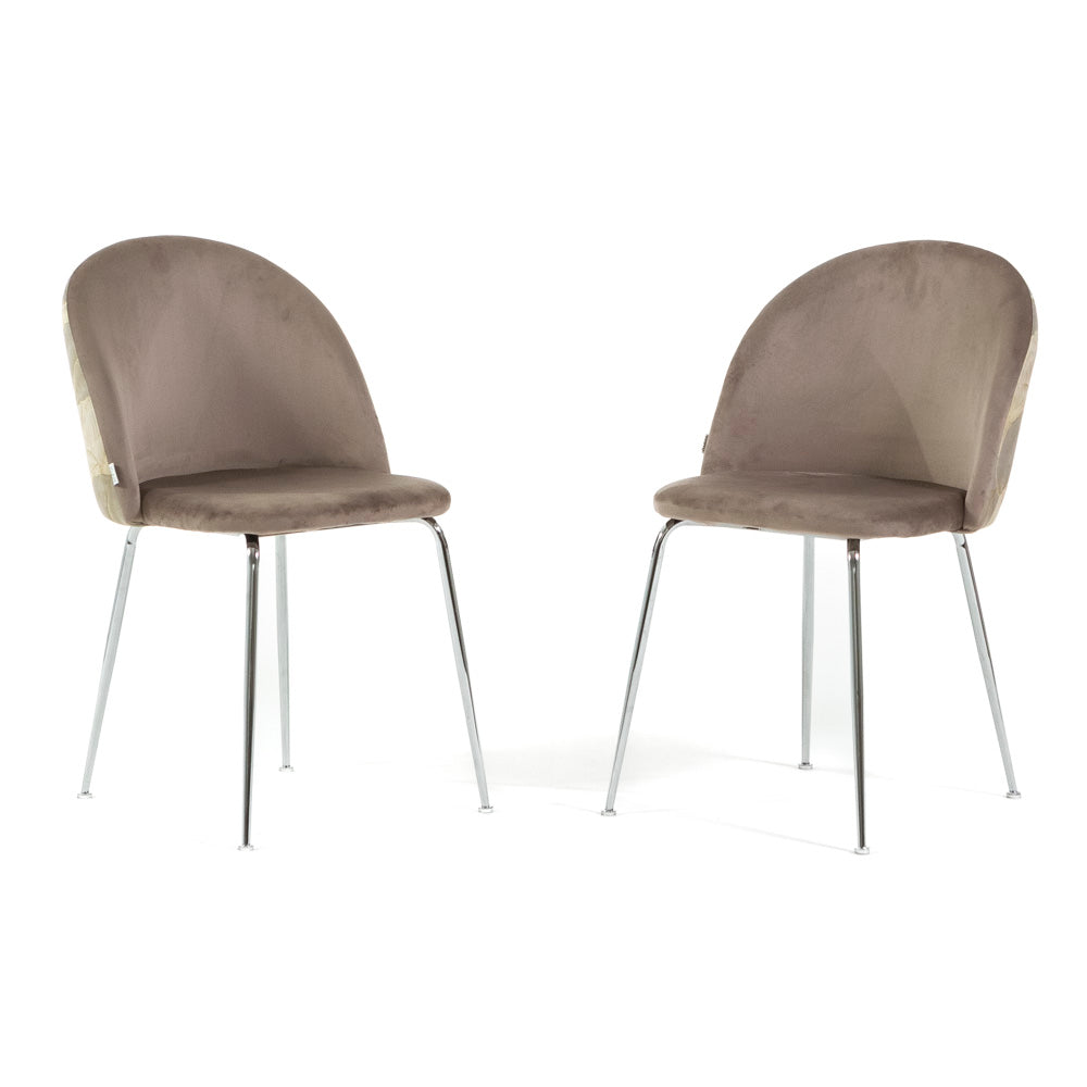 Sara – sedia in velluto decorato con gambe in metallo, colore folia tortora, gambe argento