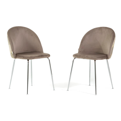 Sara – sedia in velluto decorato con gambe in metallo, colore folia tortora, gambe argento