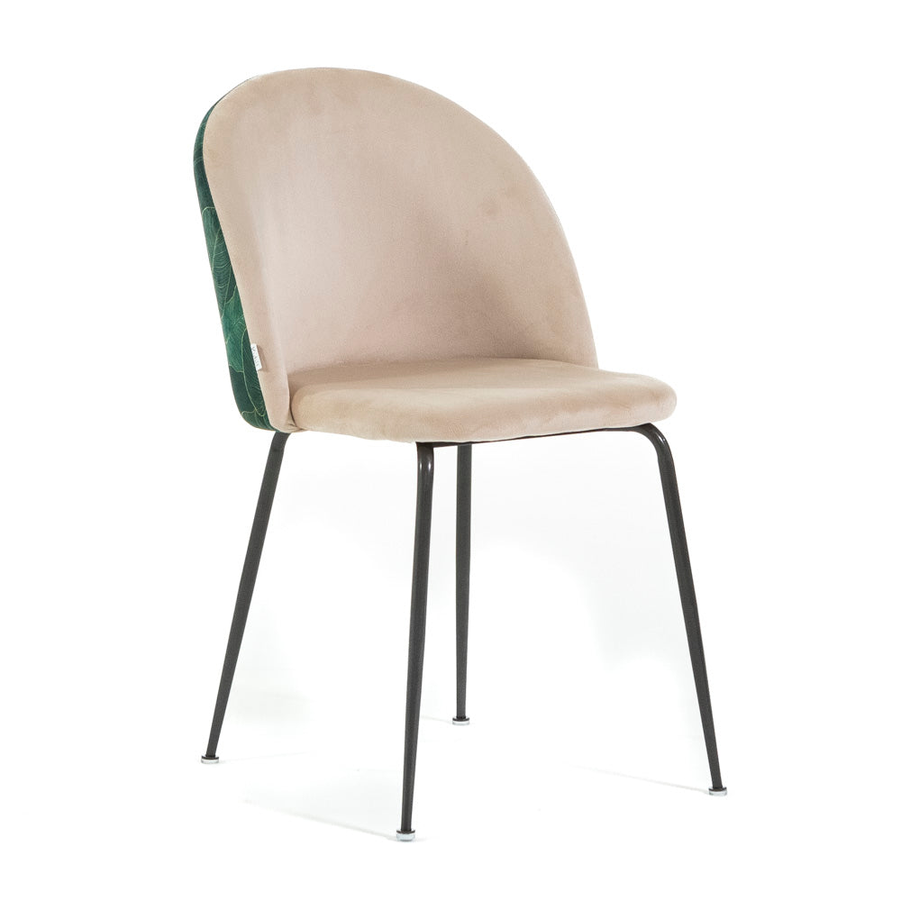 Sara – sedia in velluto decorato con gambe in metallo, colore folia verde crema, gambe grigio scuro