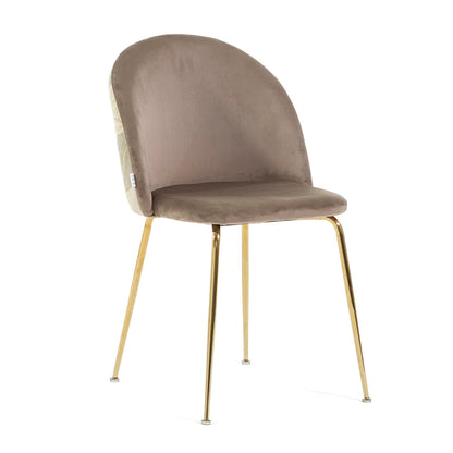 Sara – sedia in velluto decorato con gambe in metallo, colore folia tortora, gambe oro