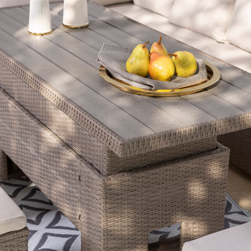 Noto – set da giardino in polirattan con divano angolare e tavolo