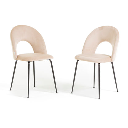 Margot – sedia in velluto con schienale curvo e gambe in metallo, colore crema, gambe grigio scuro