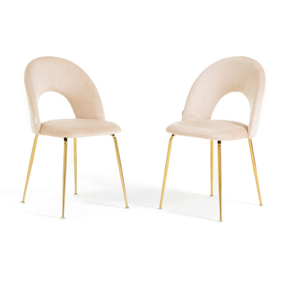 Margot – sedia in velluto con schienale curvo e gambe in metallo, colore crema, gambe oro