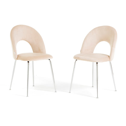 Margot – sedia in velluto con schienale curvo e gambe in metallo, colore crema, gambe argento