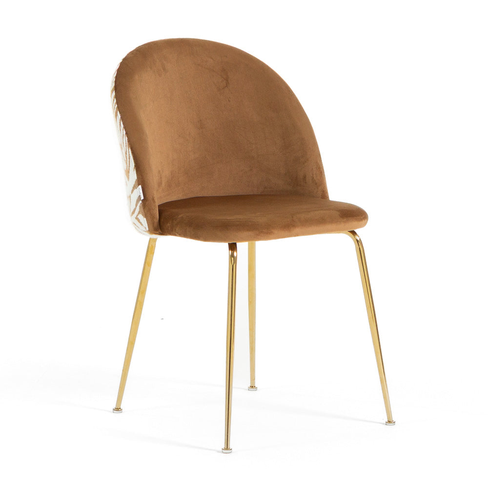 Sara – sedia in velluto decorato con gambe in metallo, colore zebra marrone, gambe oro