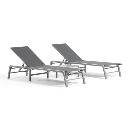 Duna – set 2 lettini prendisole con tavolino in alluminio, colore grigio scuro