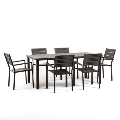 Thomas & Adele set pranzo da esterno con 6 sedie effetto legno, colore antracite, dimensione tavolo 180x90 cm