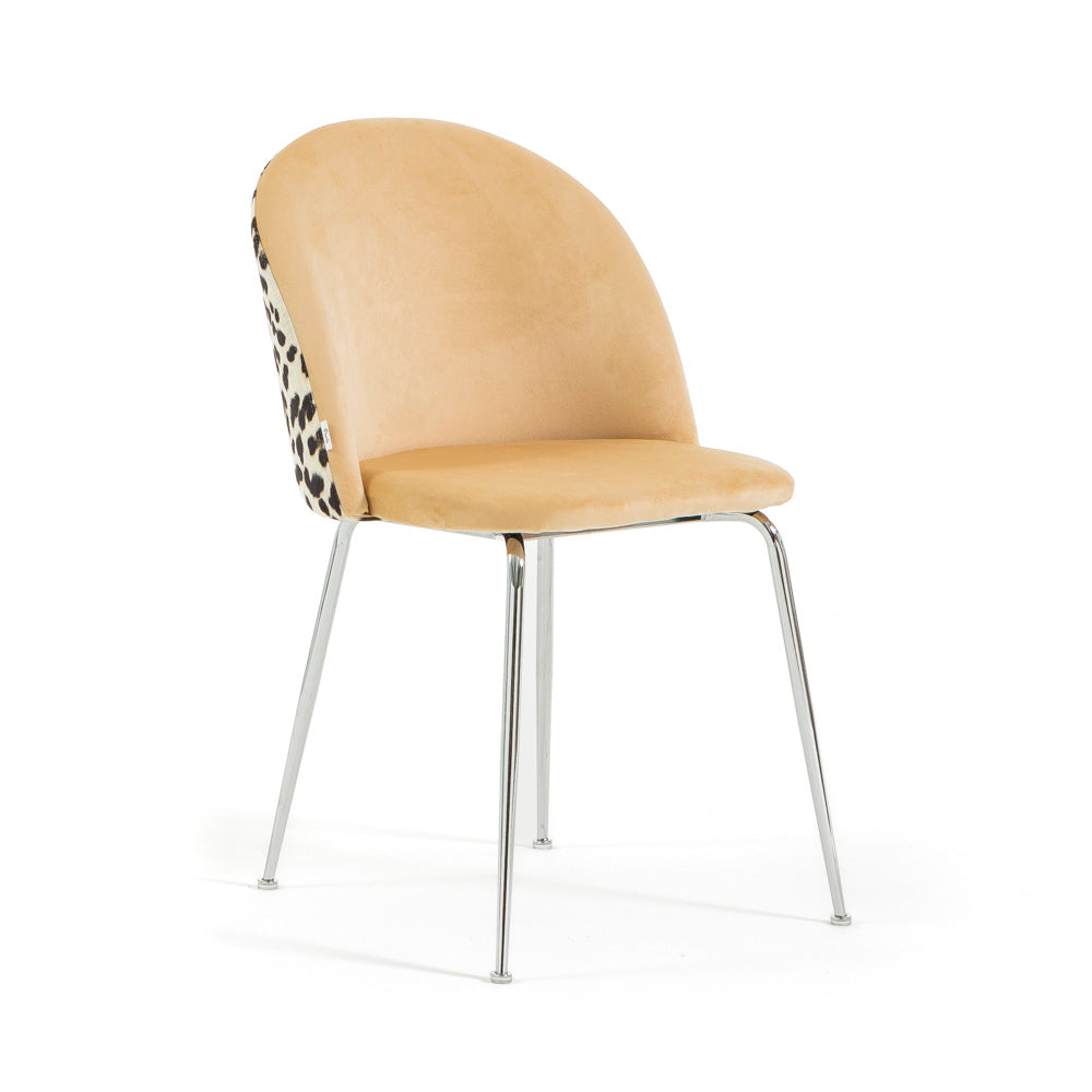 Sara – sedia in velluto decorato con gambe in metallo, colore leopardo, gambe argento
