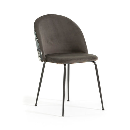 Sara – sedia in velluto decorato con gambe in metallo, colore felce, gambe grigio scuro