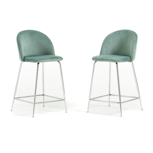Sara XL – sgabello da cucina in velluto e gambe metallo, colore verde giada, gambe argento