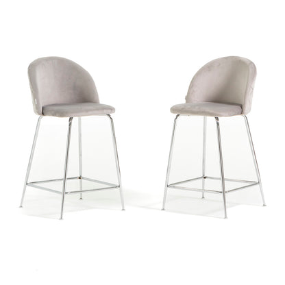 Sara XL – sgabello da cucina in velluto e gambe metallo, colore grigio chiaro, gambe argento