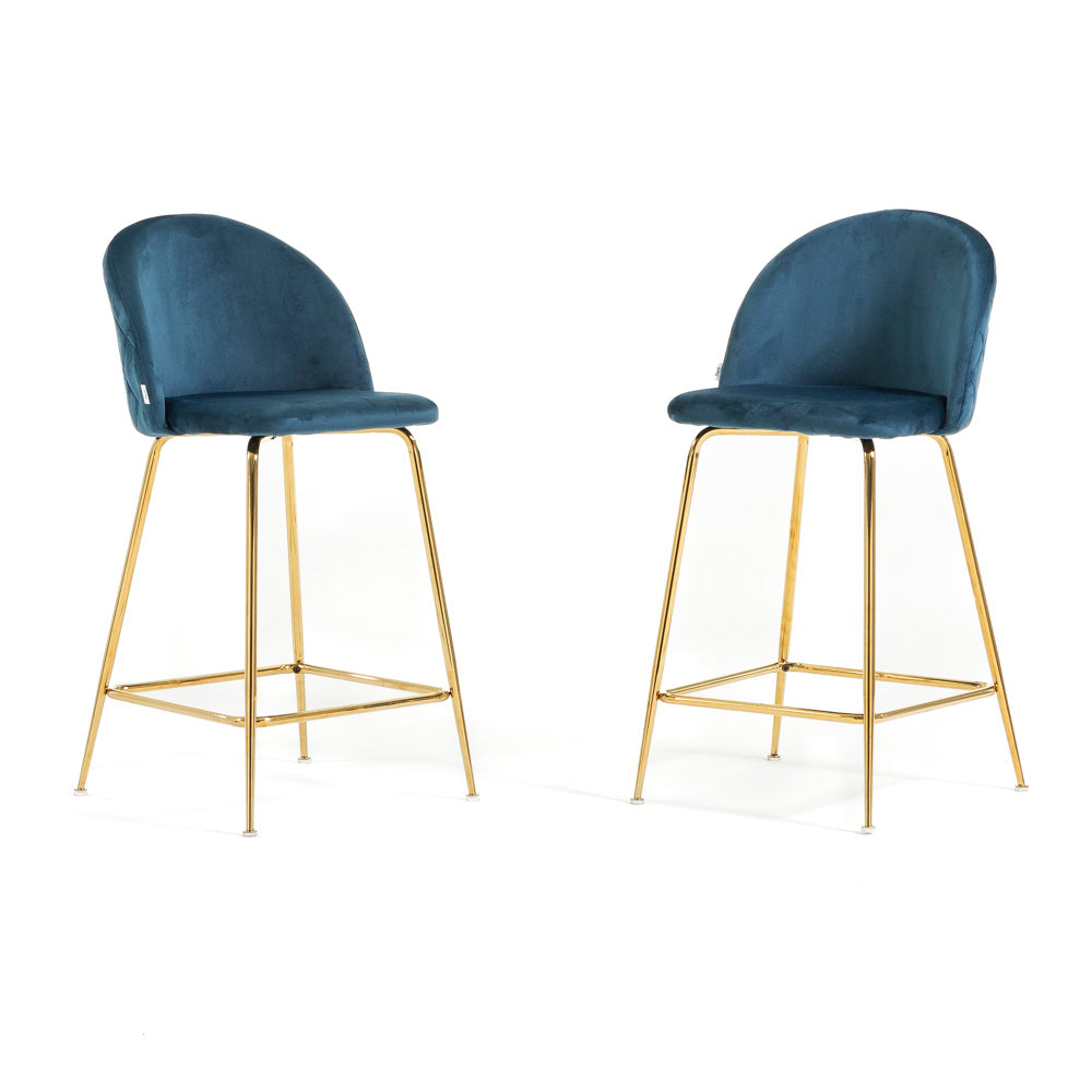 Sara XL – sgabello da cucina in velluto e gambe metallo, colore blu, gambe oro