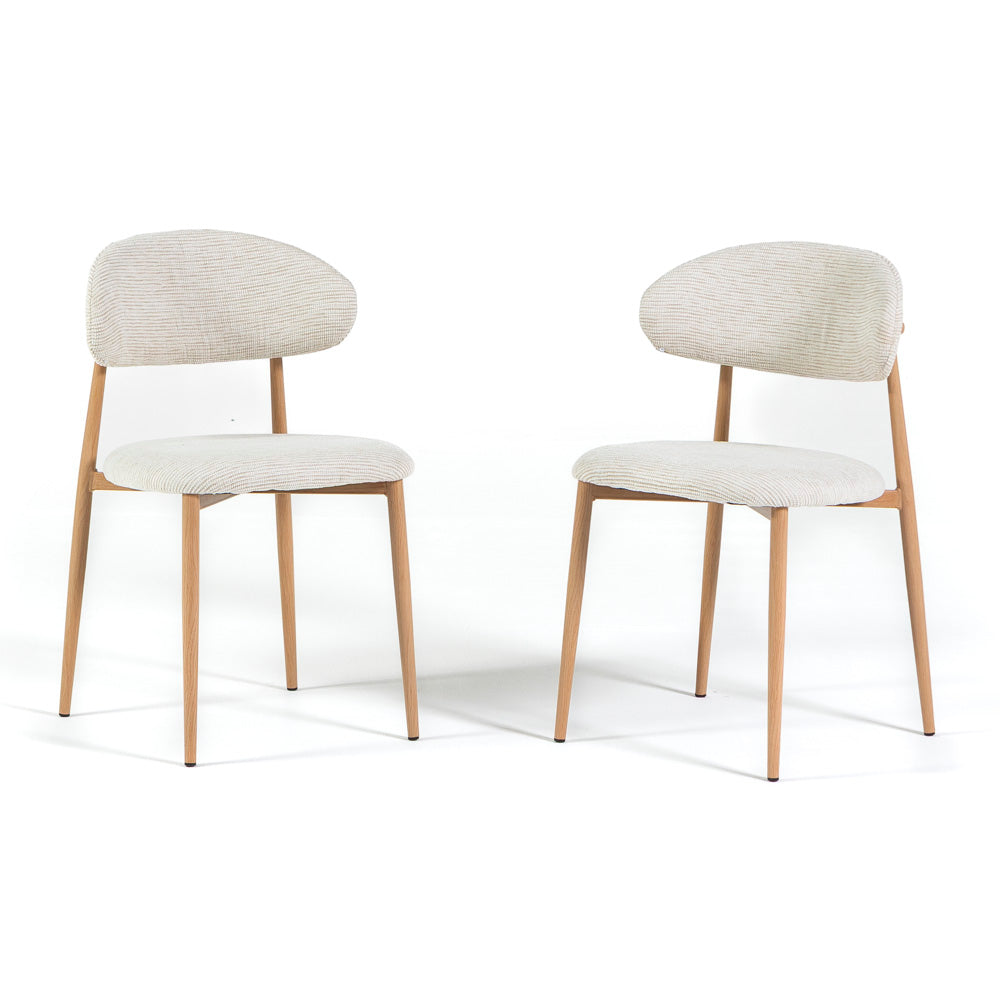 Moira – sedia in tessuto mélange con metallo effetto legno, colore beige, gambe effetto legno chiaro