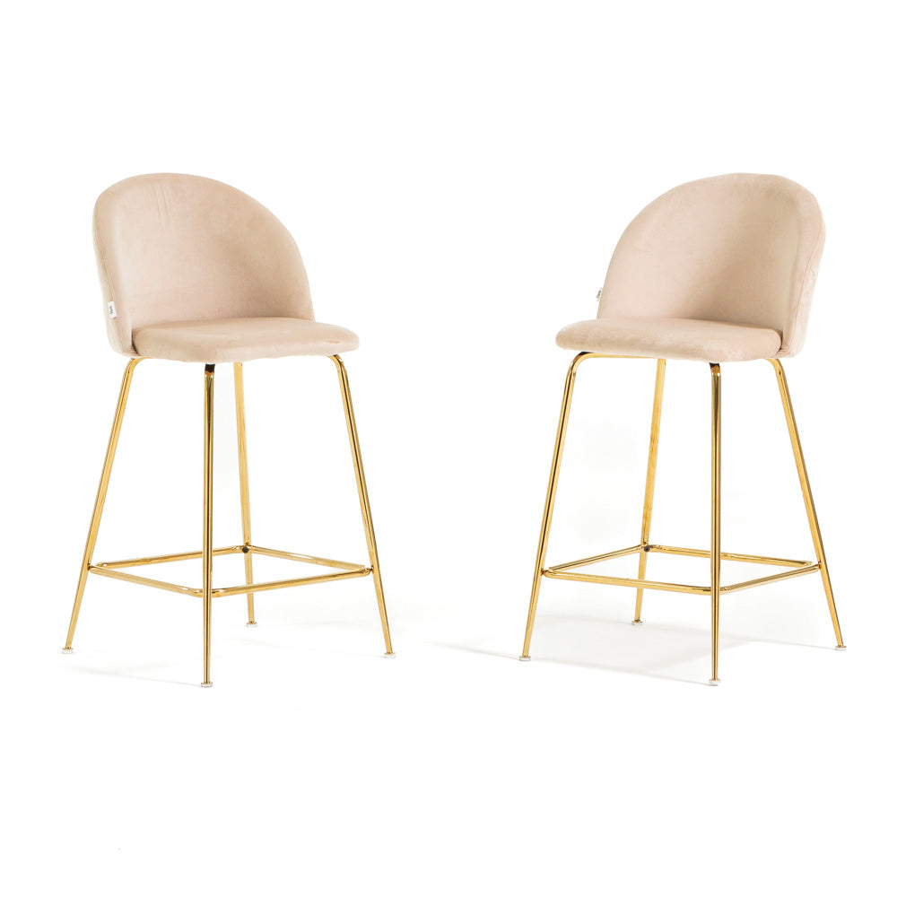 Sara XL – sgabello da cucina in velluto e gambe metallo, colore crema, gambe oro