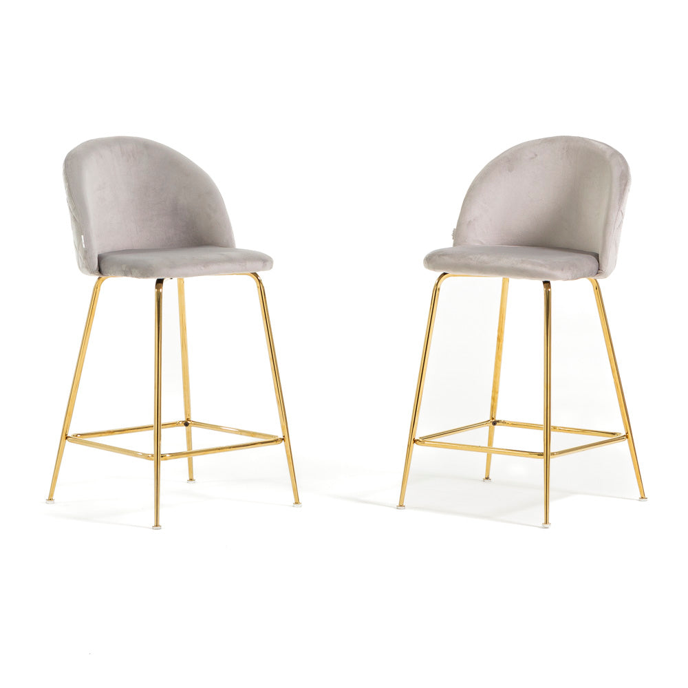 Sara XL – sgabello da cucina in velluto e gambe metallo, colore grigio chiaro, gambe oro