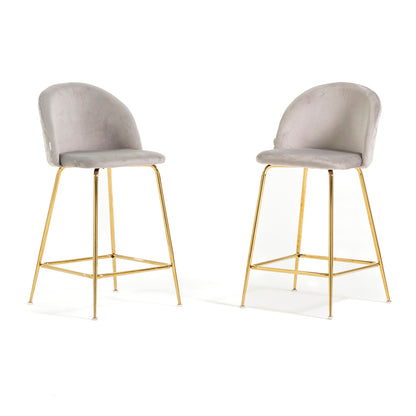 Sara XL – sgabello da cucina in velluto e gambe metallo, colore grigio chiaro, gambe oro