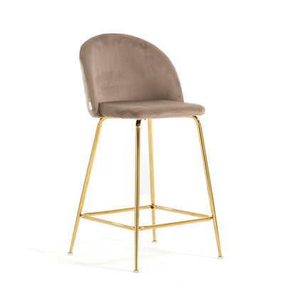 Sara XL – sgabello da cucina in velluto e gambe metallo, colore tortora, gambe oro