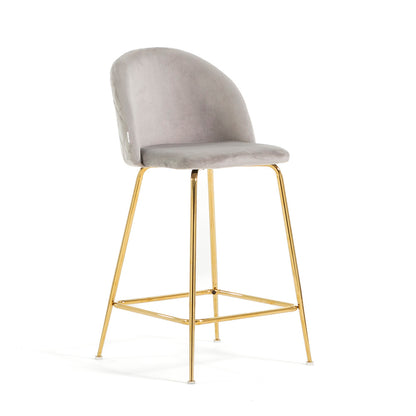 Sara XL – sgabello da cucina in velluto e gambe metallo, colore grigio chiaro, gambe oro