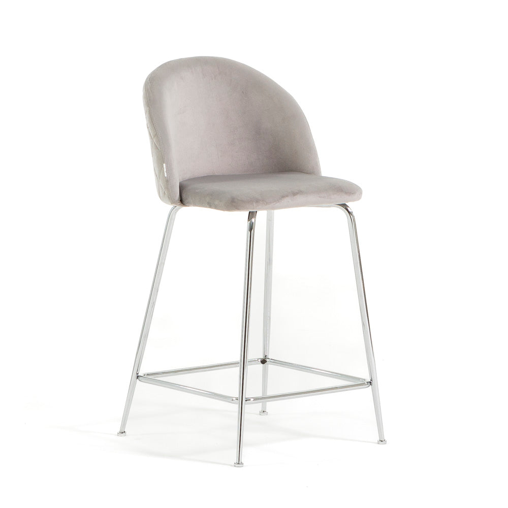 Sara XL – sgabello da cucina in velluto e gambe metallo, colore grigio chiaro, gambe argento