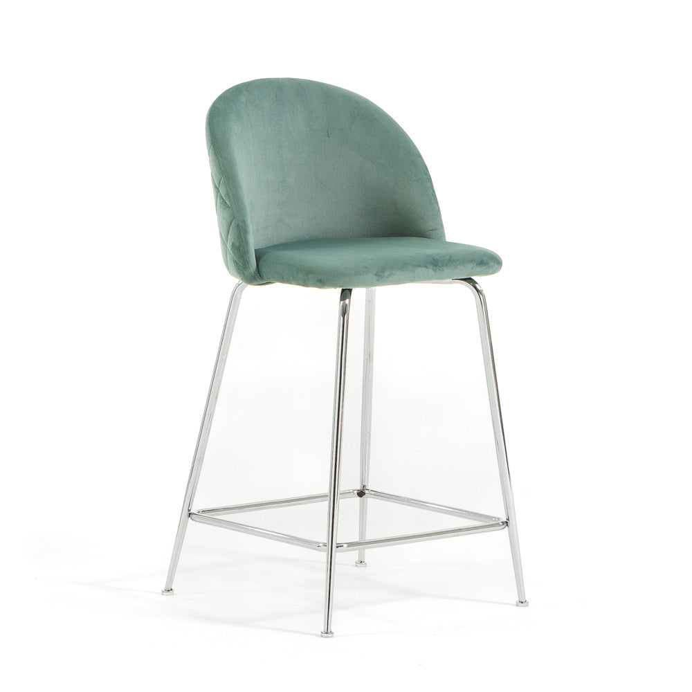 Sara XL – sgabello da cucina in velluto e gambe metallo, colore verde giada, gambe argento
