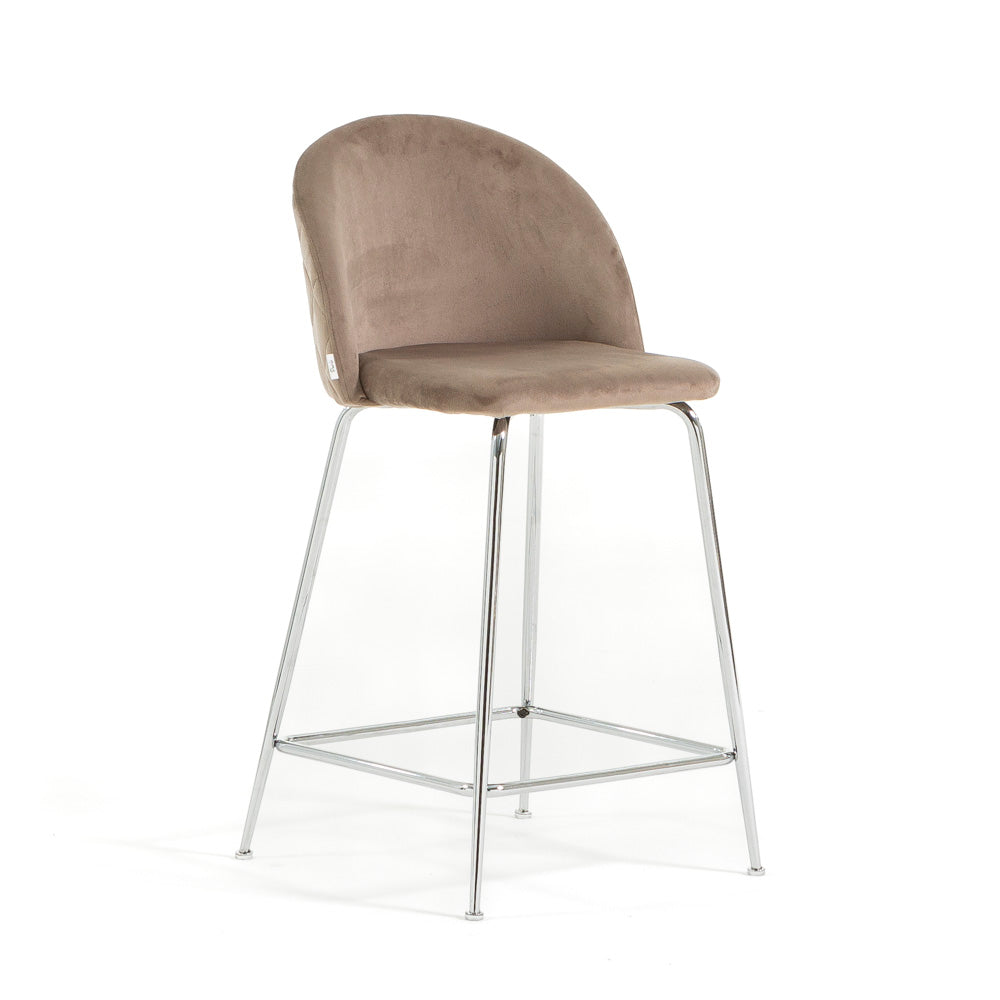 Sara XL – sgabello da cucina in velluto e gambe metallo, colore tortora, gambe argento