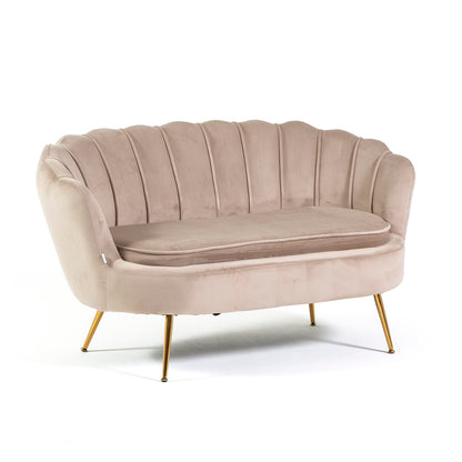 Perla – divano 2 posti in velluto con gambe in metallo dorato, colore beige, gambe oro