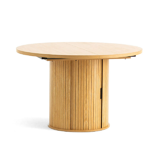 Ascanio – tavolo allungabile in melaminico con contenitore, colore tavolo legno chiaro, dimensione ø 120 cm