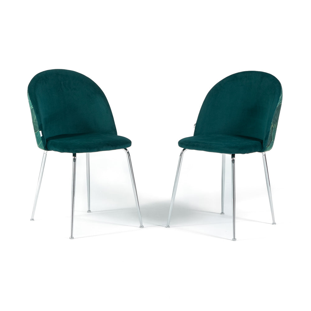 Sara – sedia in velluto decorato con gambe in metallo, colore folia ottanio, gambe argento