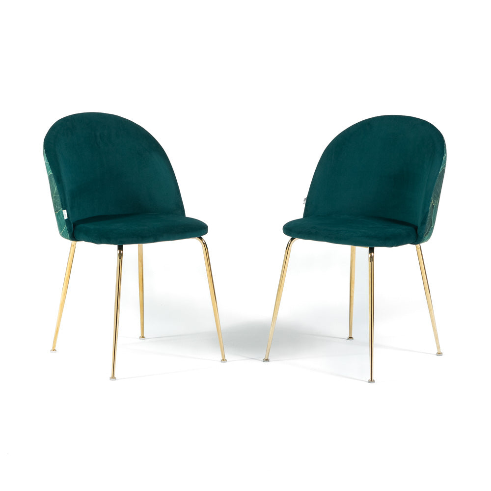 Sara – sedia in velluto decorato con gambe in metallo, colore folia ottanio, gambe oro