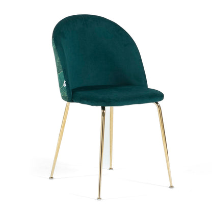 Sara – sedia in velluto decorato con gambe in metallo, colore folia ottanio, gambe oro