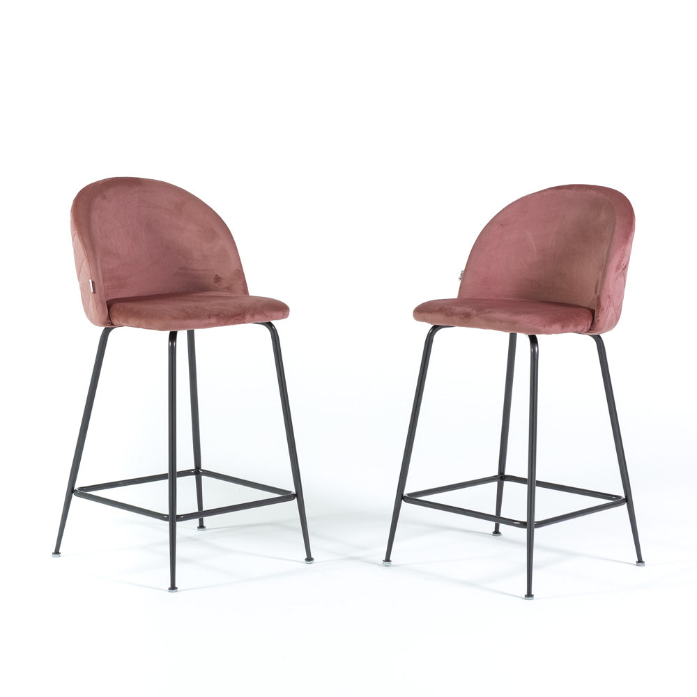Sara XL – sgabello da cucina in velluto e gambe metallo, colore rosa blush, gambe grigio scuro