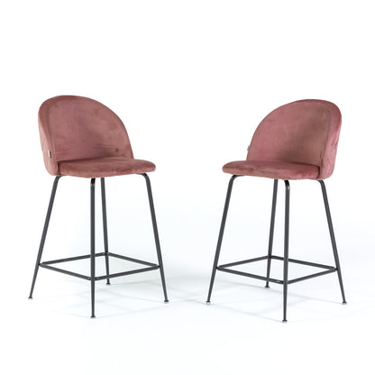 Sara XL – sgabello da cucina in velluto e gambe metallo, colore rosa blush, gambe grigio scuro