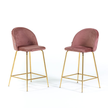 Sara XL – sgabello da cucina in velluto e gambe metallo, colore rosa blush, gambe oro
