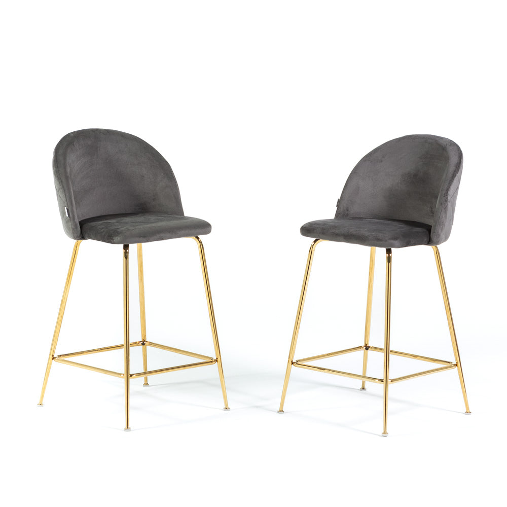Sara XL – sgabello da cucina in velluto e gambe metallo, colore grigio scuro, gambe oro