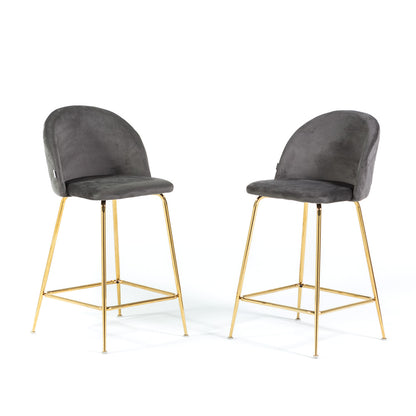 Sara XL – sgabello da cucina in velluto e gambe metallo, colore grigio scuro, gambe oro