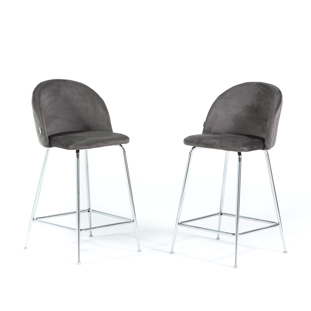 Sara XL – sgabello da cucina in velluto e gambe metallo, colore grigio scuro, gambe argento