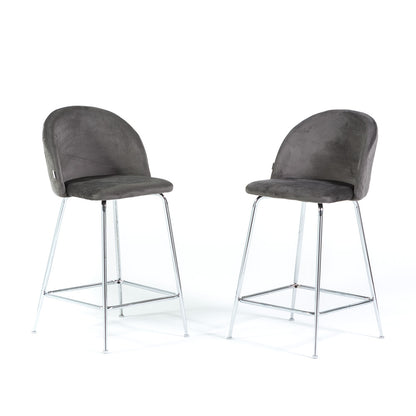 Sara XL – sgabello da cucina in velluto e gambe metallo, colore grigio scuro, gambe argento