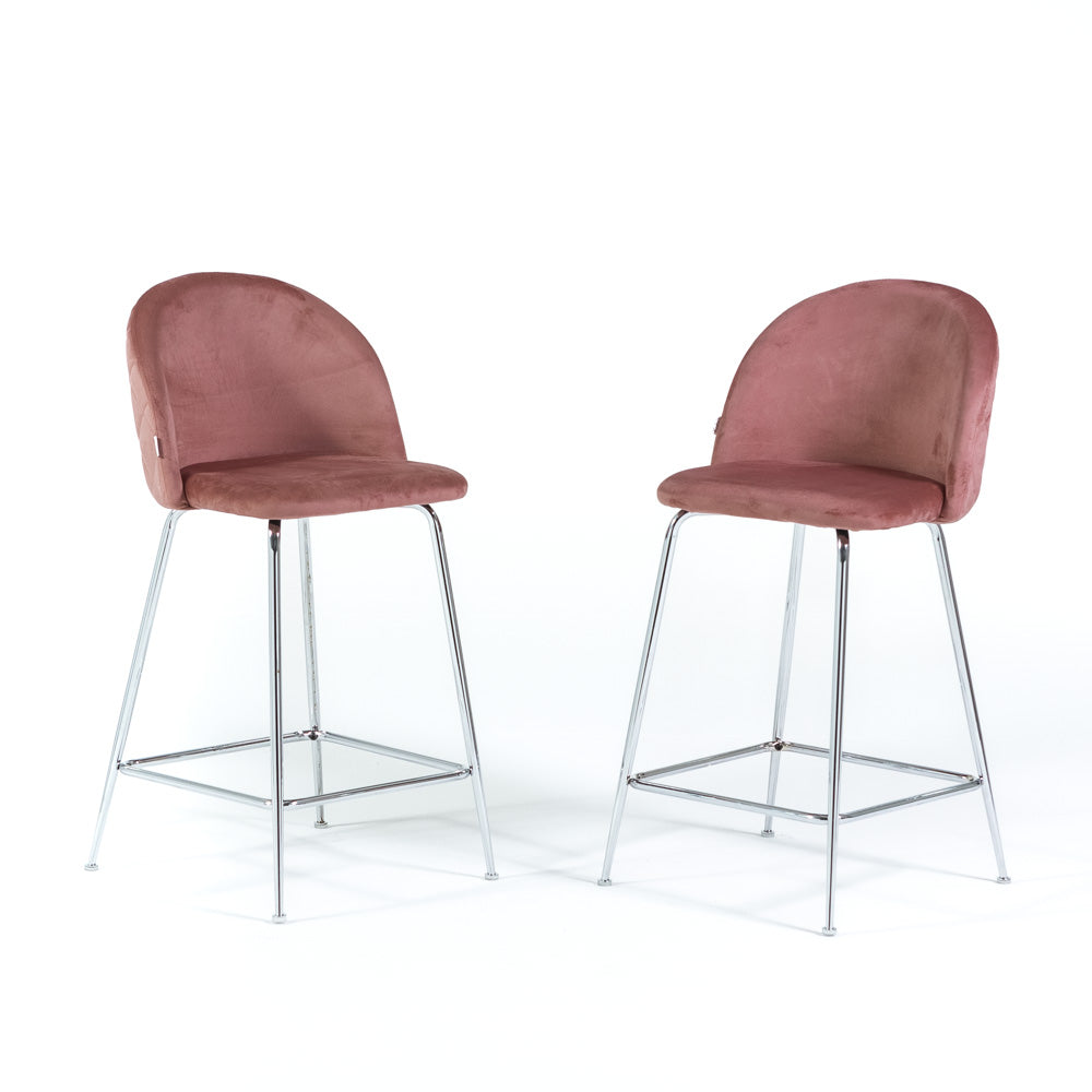 Sara XL – sgabello da cucina in velluto e gambe metallo, colore rosa blush, gambe argento