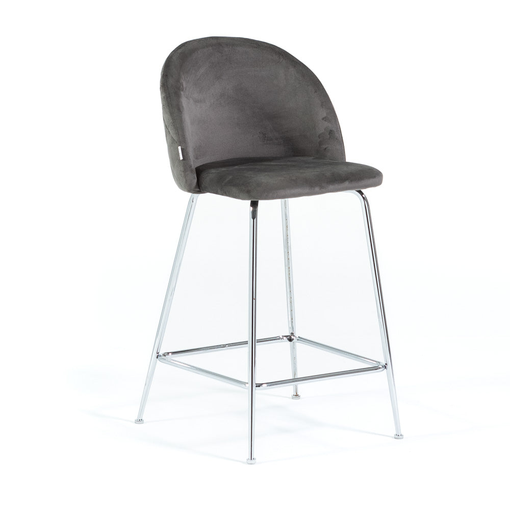 Sara XL – sgabello da cucina in velluto e gambe metallo, colore grigio scuro, gambe argento