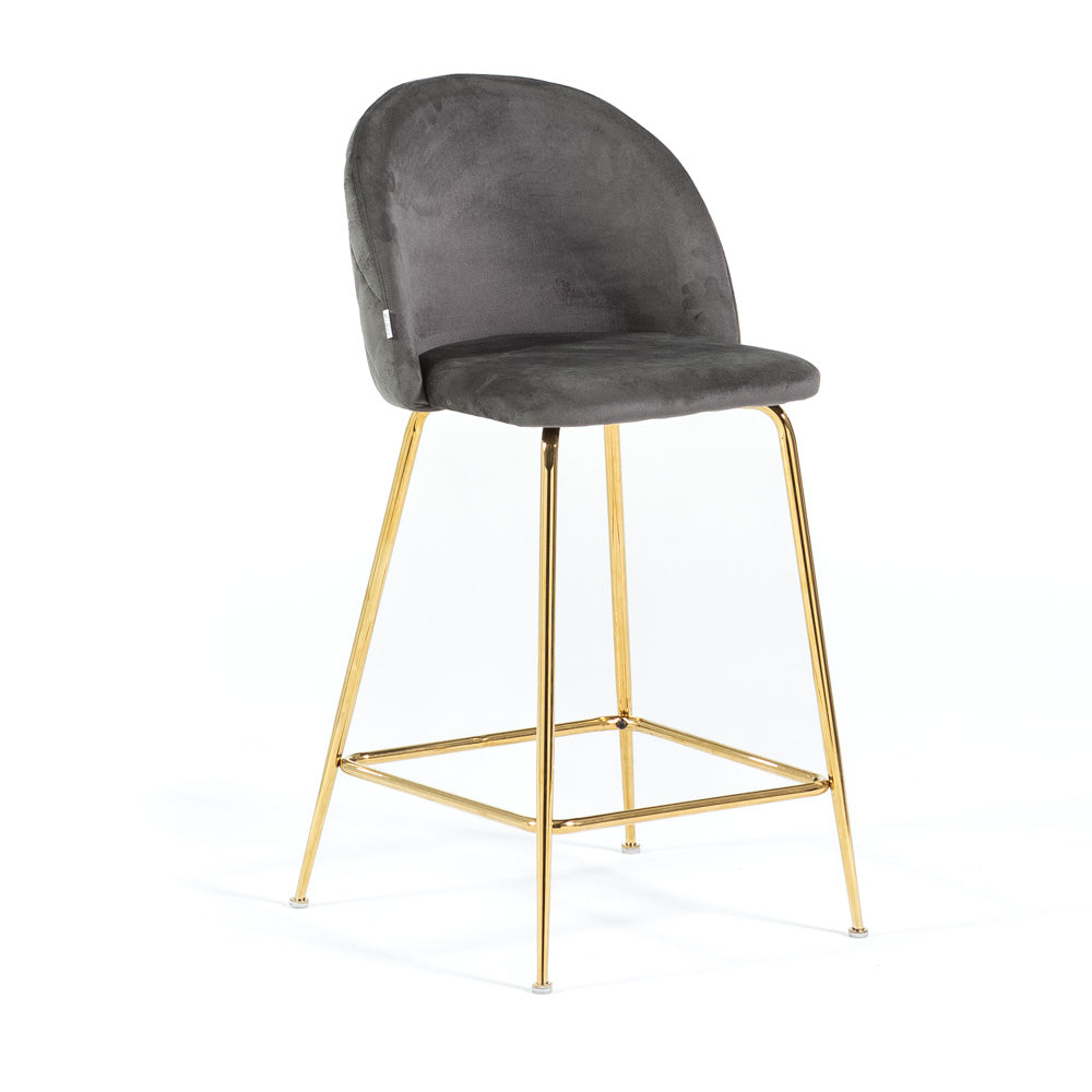 Sara XL – sgabello da cucina in velluto e gambe metallo, colore grigio scuro, gambe oro