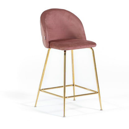Sara XL – sgabello da cucina in velluto e gambe metallo, colore rosa blush, gambe oro