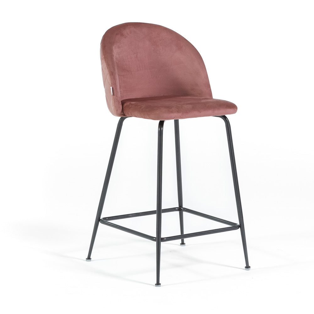 Sara XL – sgabello da cucina in velluto e gambe metallo, colore rosa blush, gambe grigio scuro