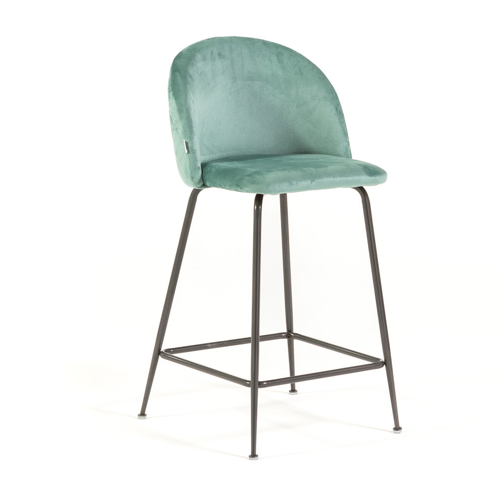 Sara XL – sgabello da cucina in velluto e gambe metallo, colore verde giada, gambe grigio scuro