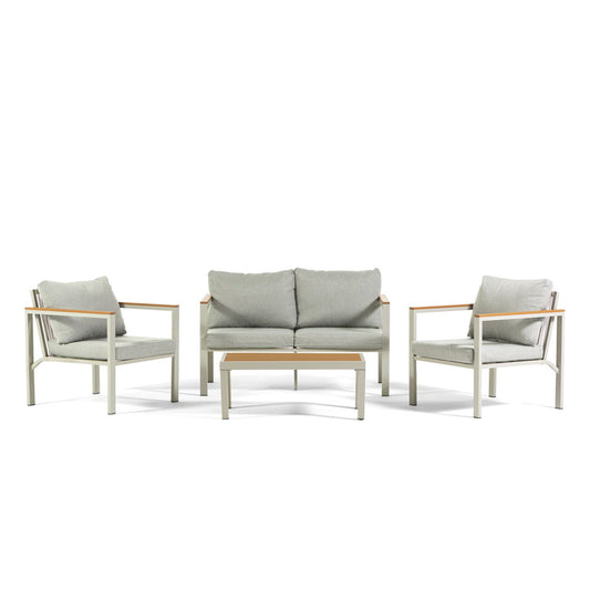 Ravello – set da esterno in acciaio, corda e polywood, colore greige