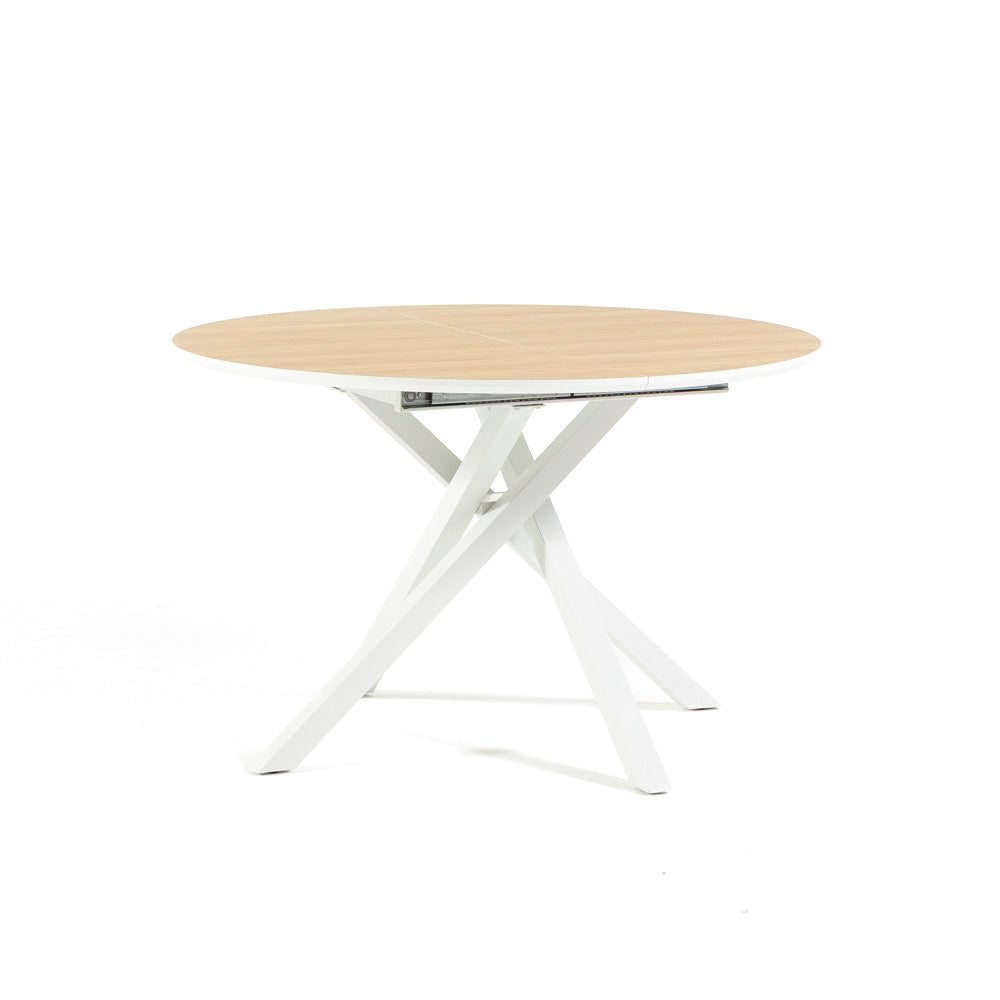Sebastian – tavolo allungabile in melaminico e metallo, colore bianco, dimensione ø 120 cm