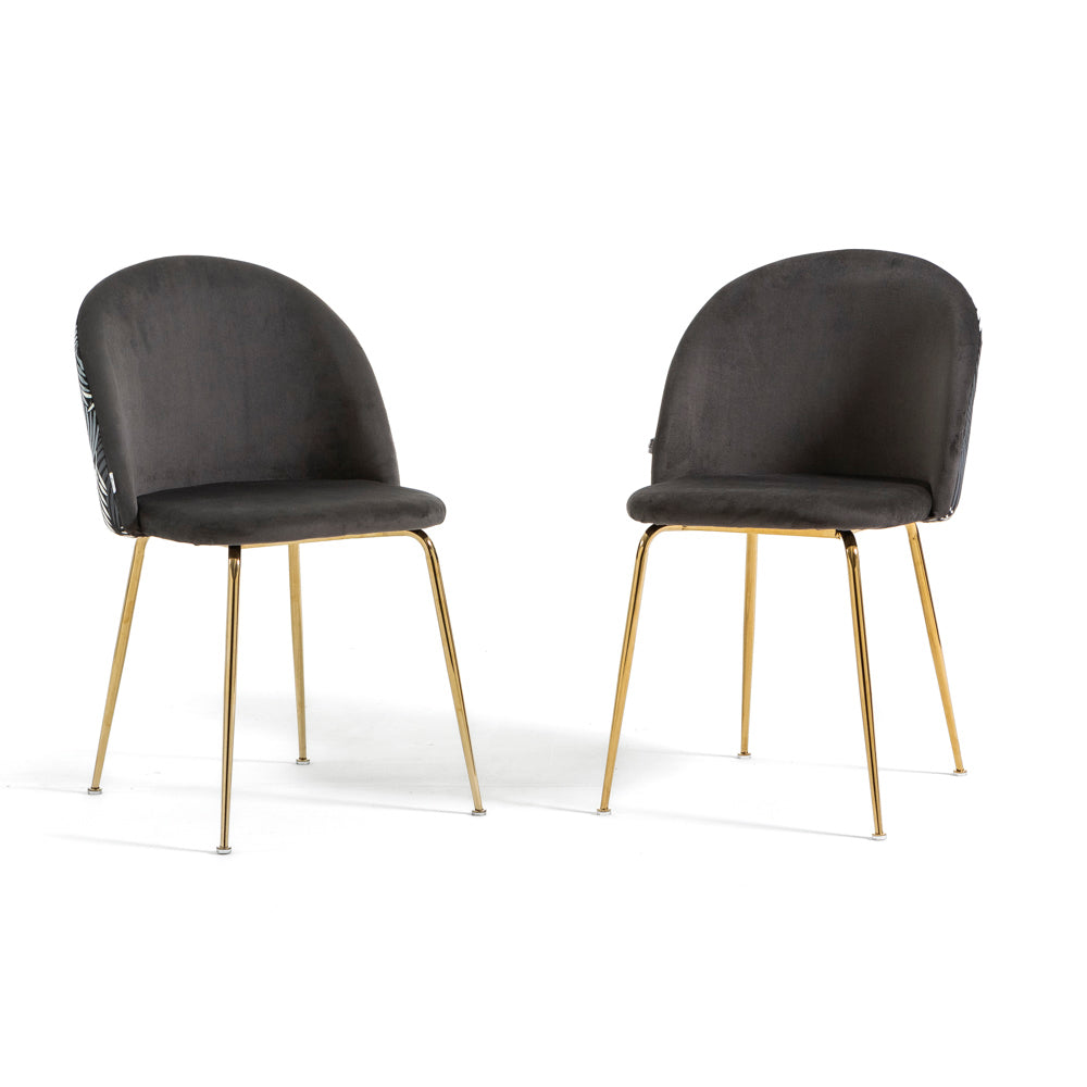 Sara – sedia in velluto decorato con gambe in metallo, colore felce, gambe oro
